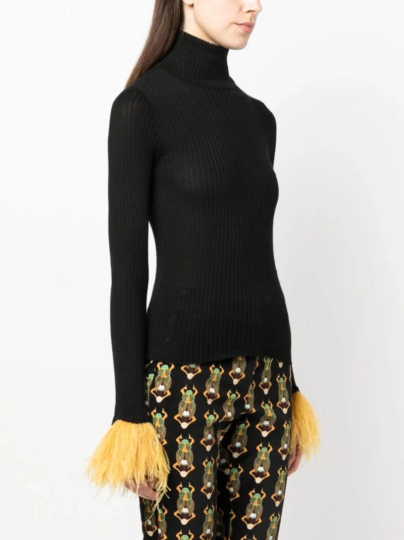 Pulover La DoubleJ Feather-Cuff Ribbed-Knit negru - imagine 3