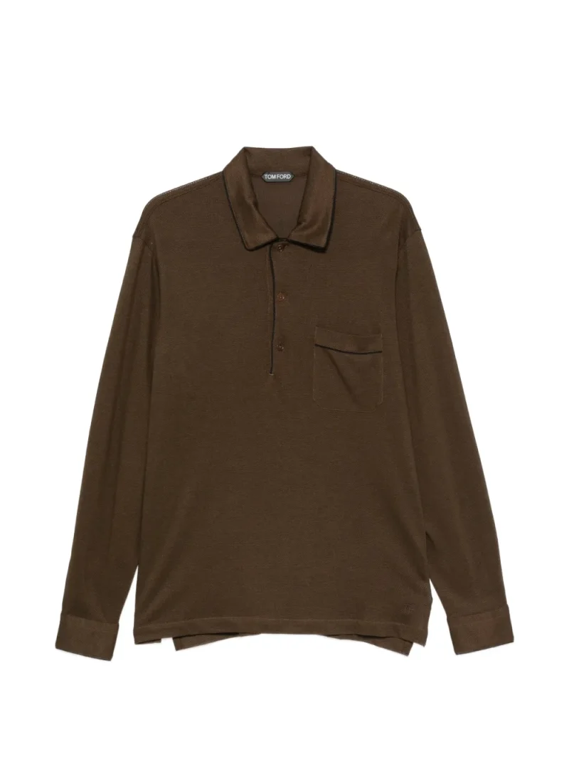 Pulover polo Tom Ford Long-Sleeve Pique maro