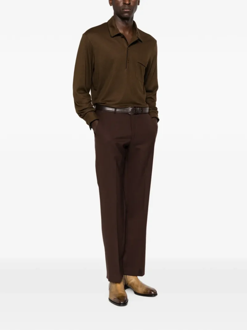 Pulover polo Tom Ford Long-Sleeve Pique maro - imagine 4
