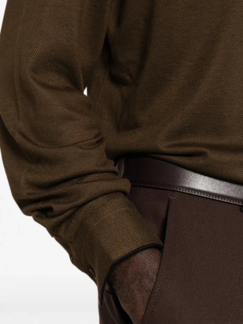 Pulover polo Tom Ford Long-Sleeve Pique maro - imagine 5