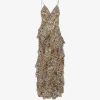Rochie maxi Camilla Ruffled Leopard-print maro