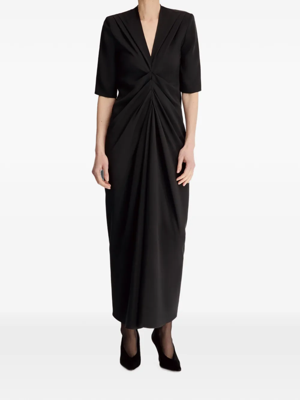 Rochie maxi LouLou de Saison Willa Gathered-Detailing negru - imagine 3