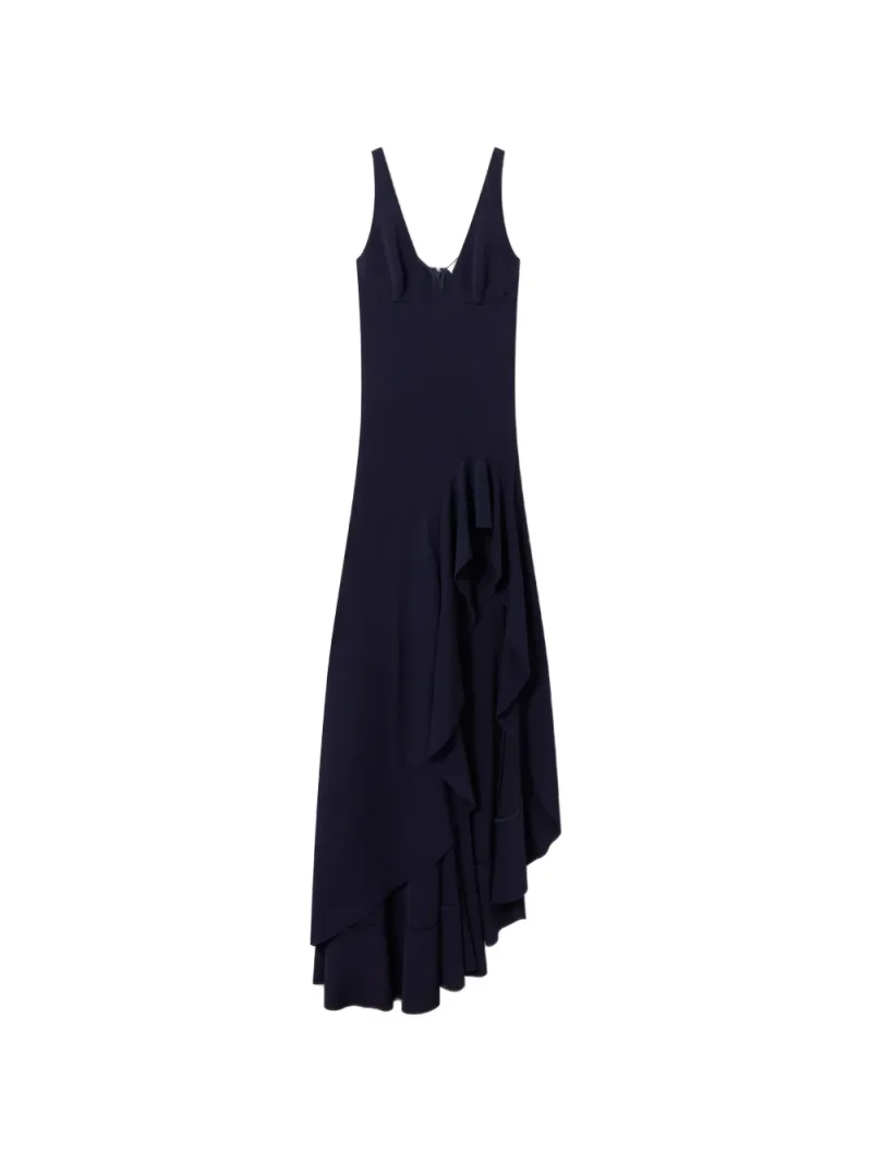 Rochie maxi Stella McCartney Ruffled Asymmetric bleumarin