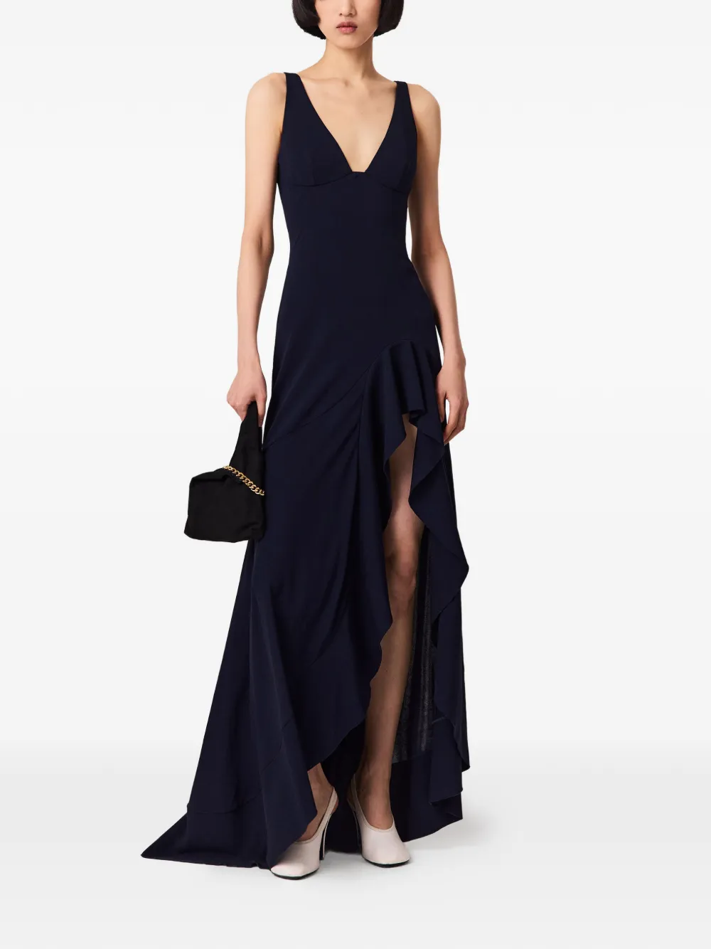 Rochie maxi Stella McCartney Ruffled Asymmetric bleumarin - imagine 3