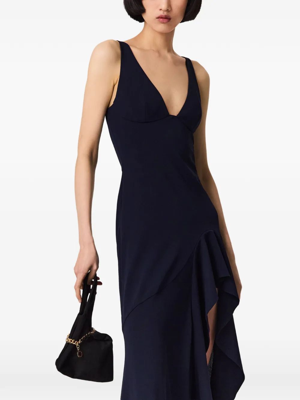 Rochie maxi Stella McCartney Ruffled Asymmetric bleumarin - imagine 5