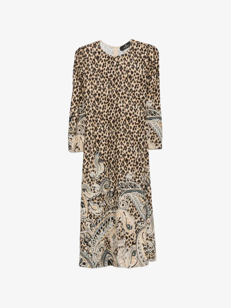 Rochie midi ETRO Leopard-Print maro