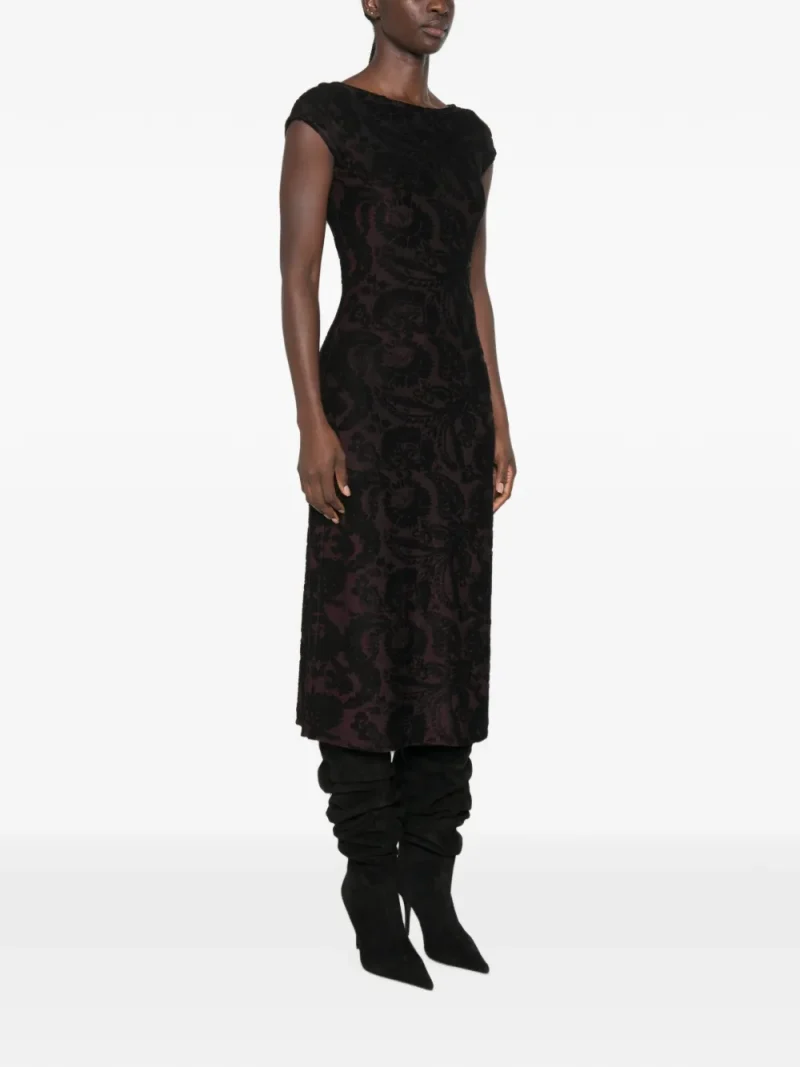Rochie midi ETRO Paisley-Patterned Devore negru - imagine 3