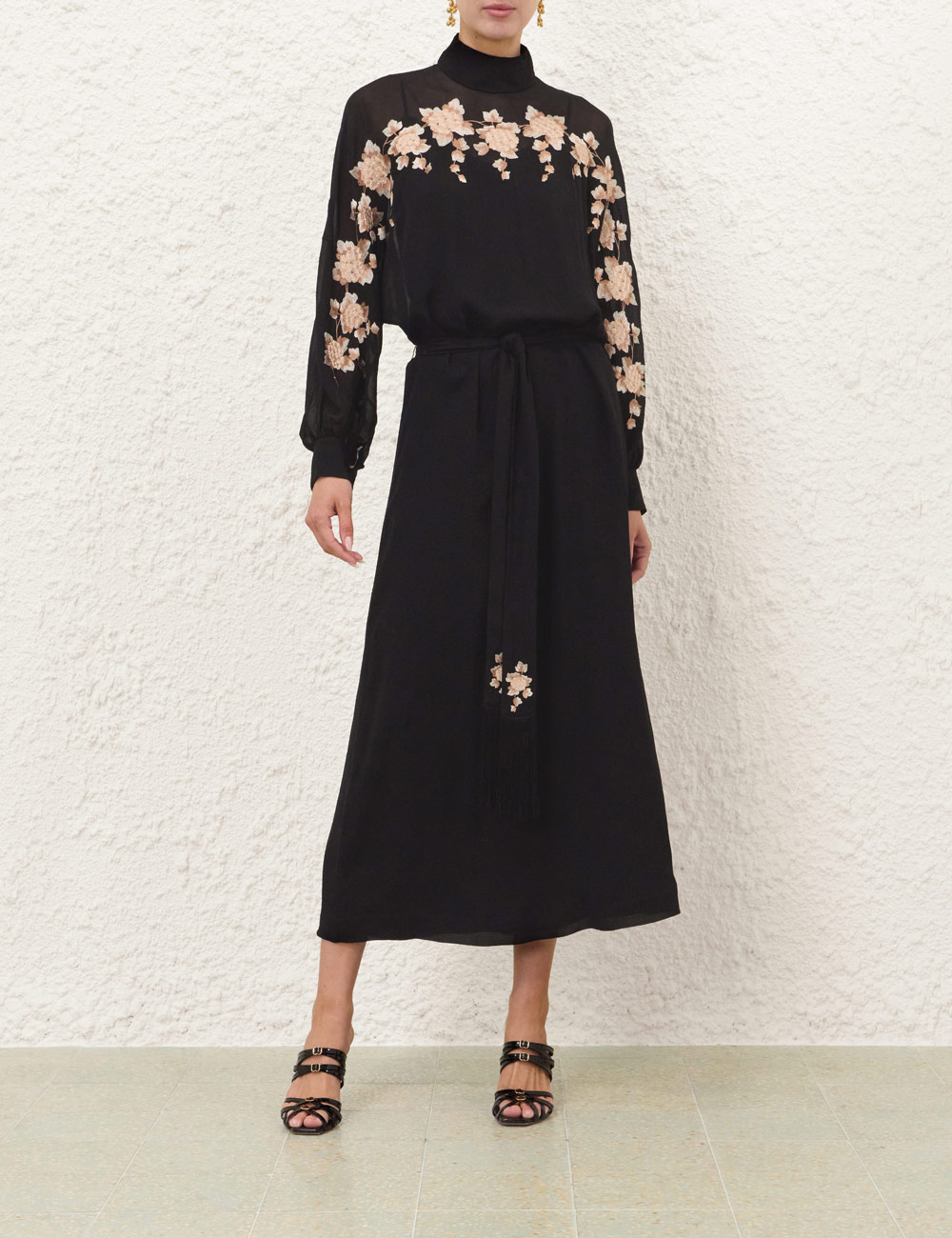 Rochie midi Zimmermann Valiant Embroidered Sheat negru - imagine 3