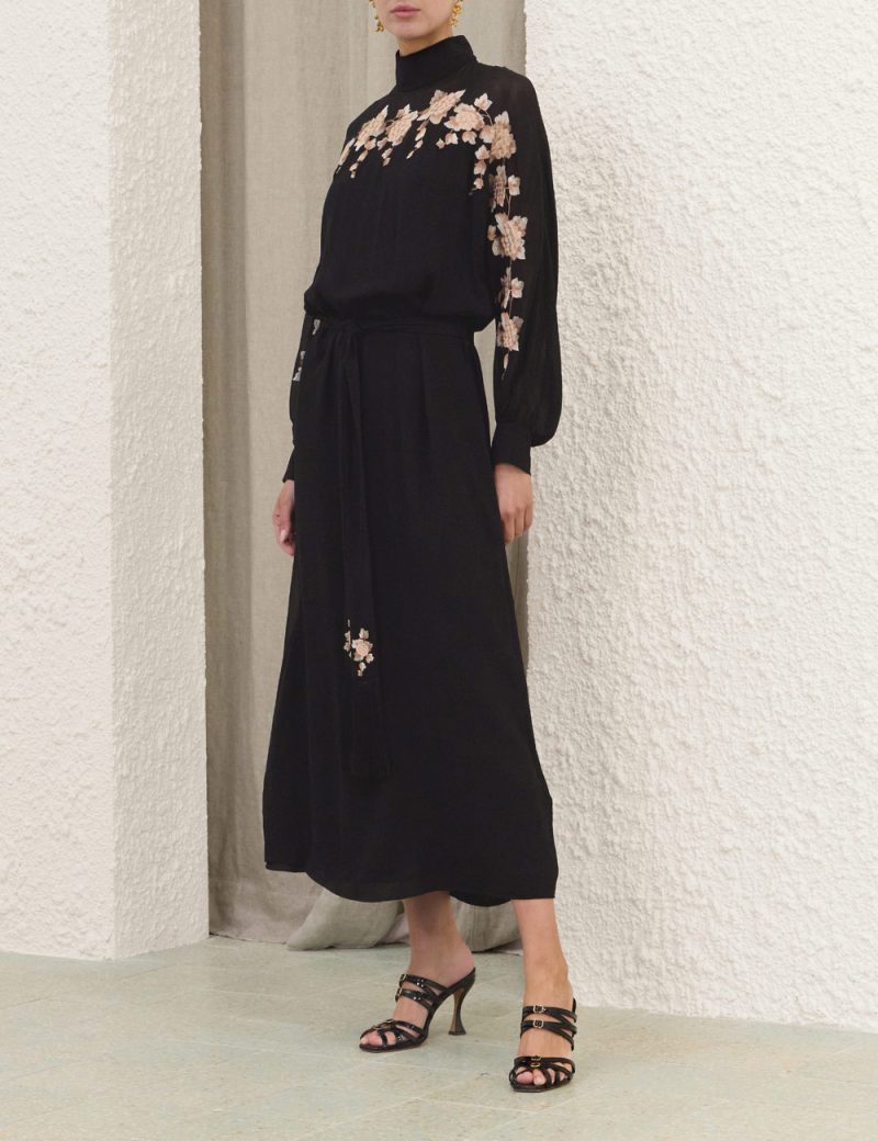 Rochie midi Zimmermann Valiant Embroidered Sheat negru - imagine 4