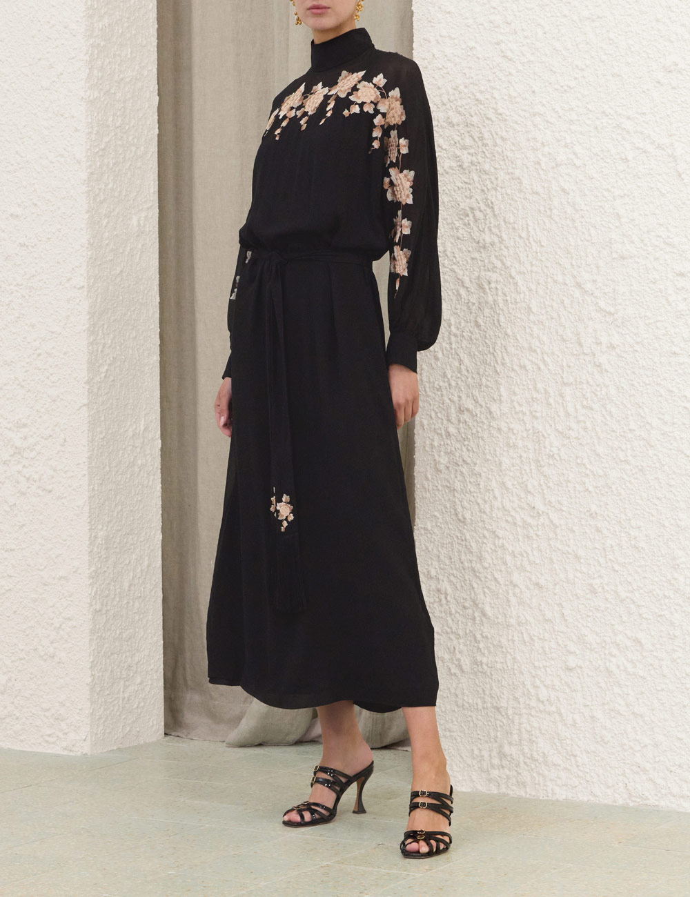 Rochie midi Zimmermann Valiant Embroidered Sheat negru - imagine 4