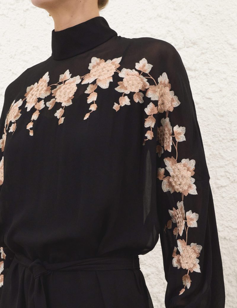 Rochie midi Zimmermann Valiant Embroidered Sheat negru - imagine 6