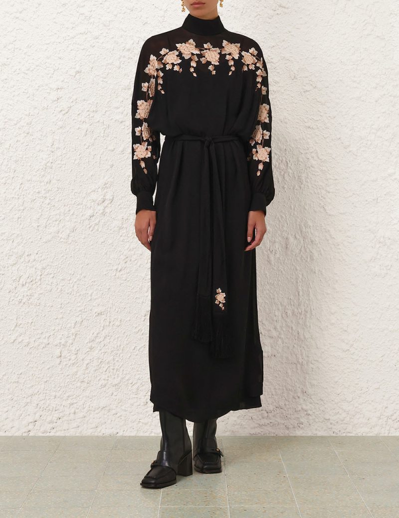 Rochie midi Zimmermann Valiant Embroidered Sheat negru - imagine 5