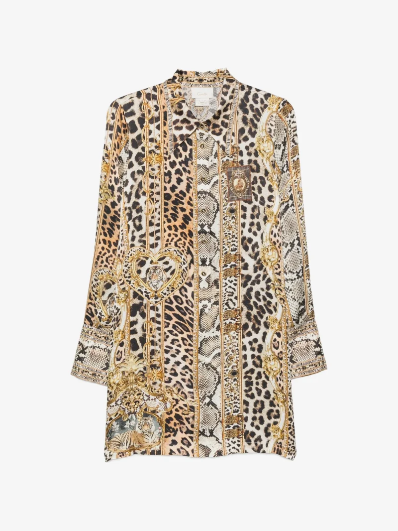 Rochie mini Camilla Animal-Print Silk maro