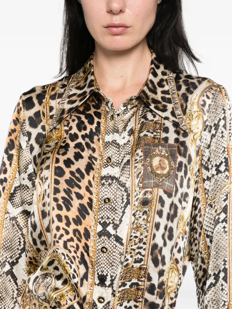 Rochie mini Camilla Animal-Print Silk maro - imagine 5