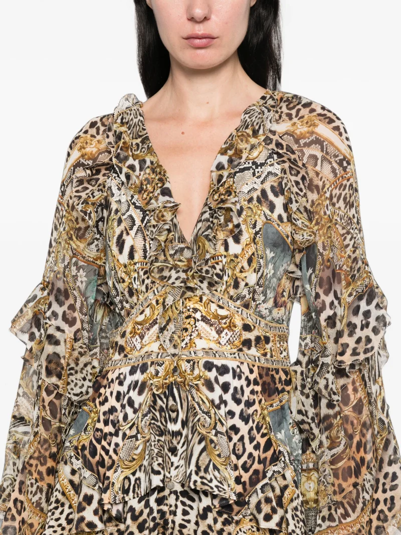Rochie mini Camilla Ruffled Silk maro - imagine 4