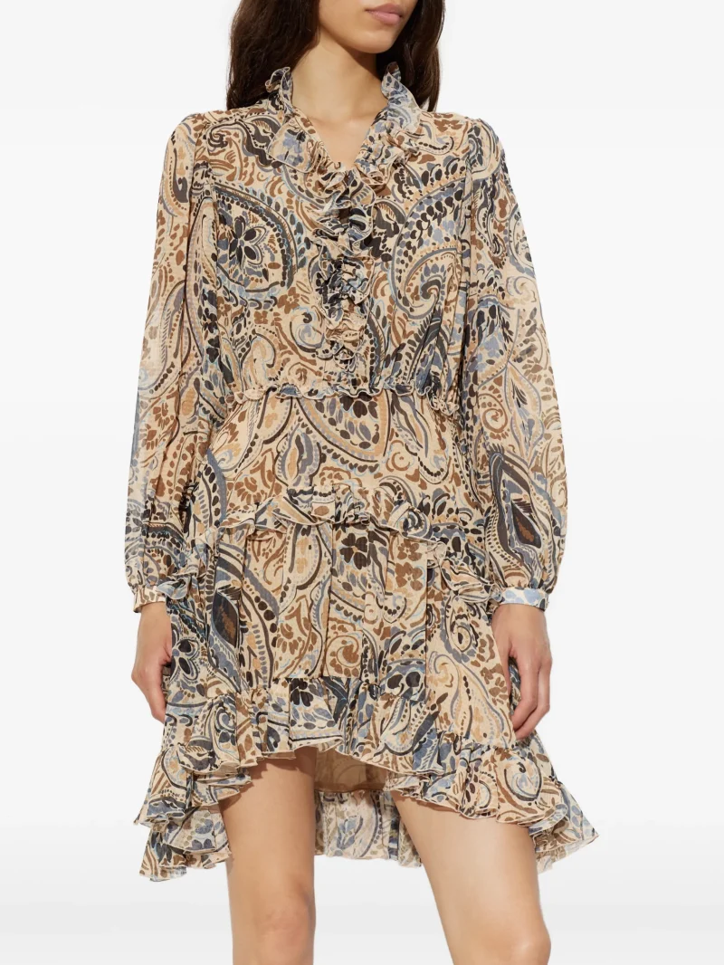 Rochie mini ETRO Paisley-Print Ruffled bej - imagine 3
