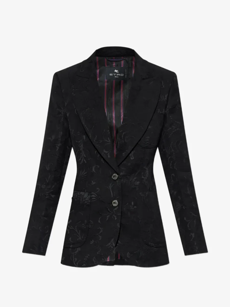 Sacou ETRO Floral-Jacquard Single-Vent negru