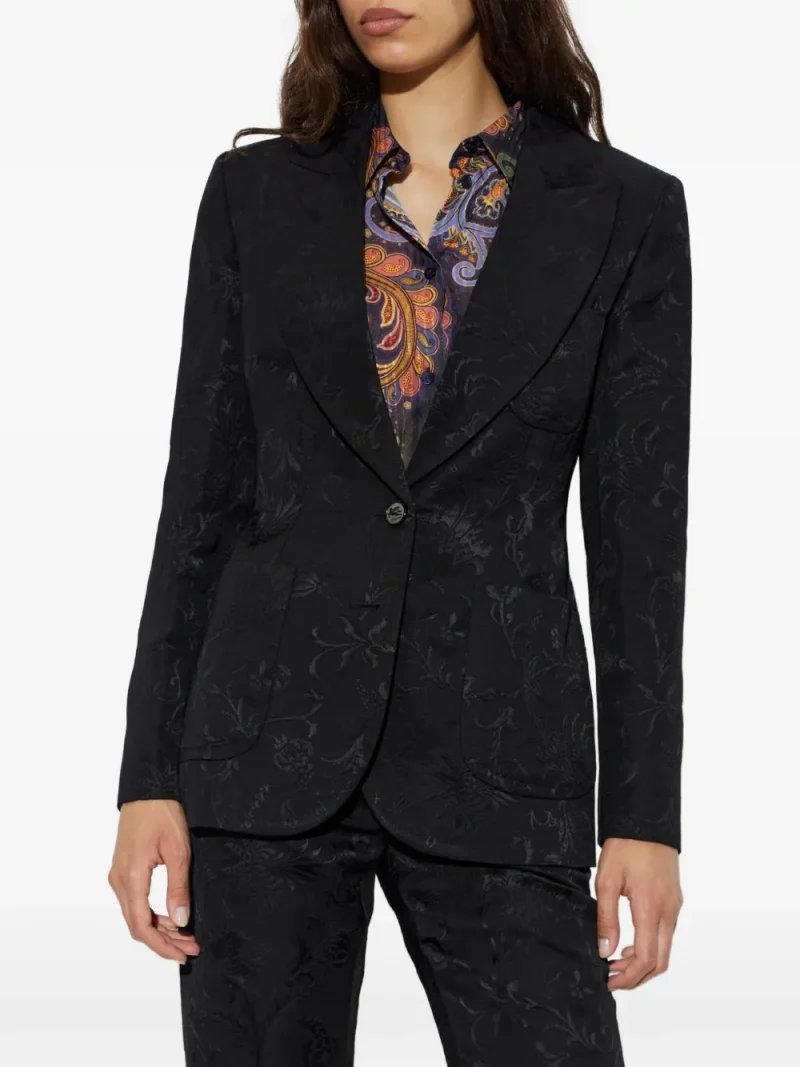 Sacou ETRO Floral-Jacquard Single-Vent negru - imagine 4