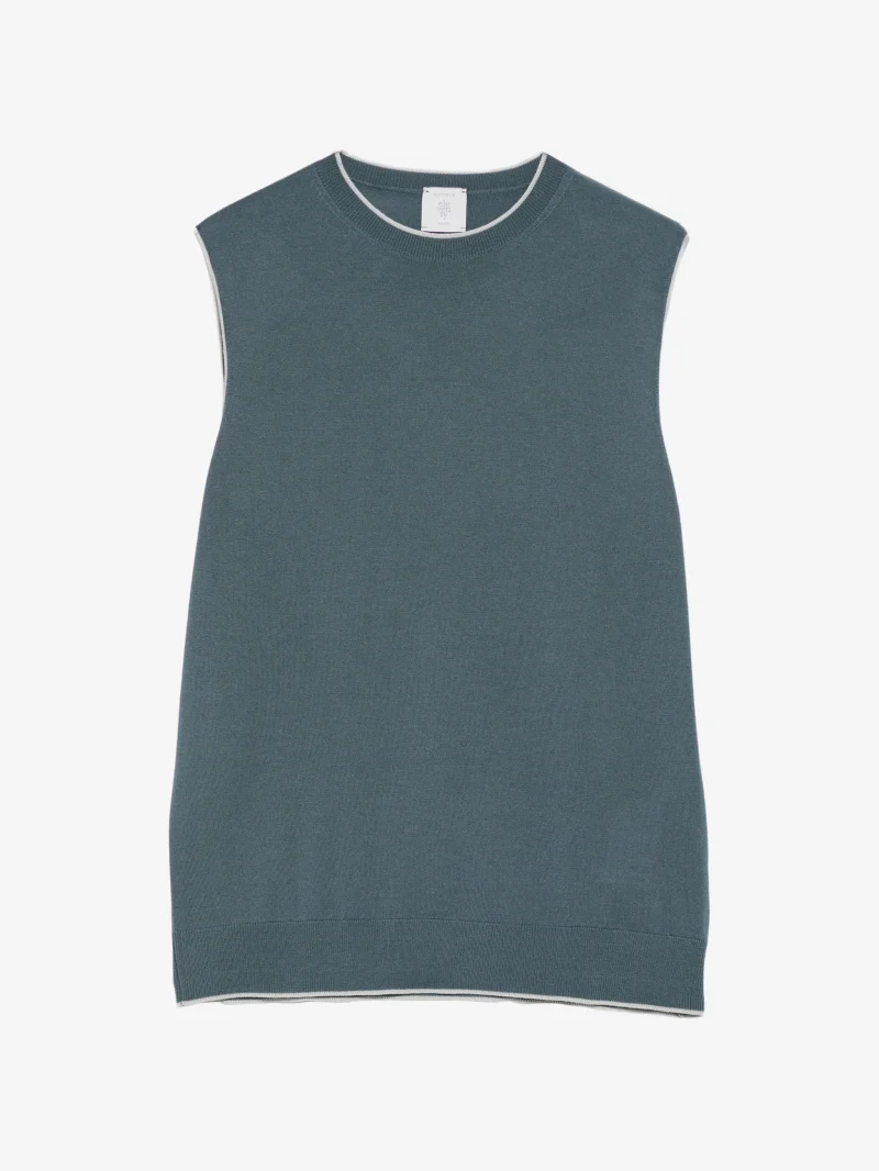 Top Eleventy Sleeveless Contrast-Trim verde