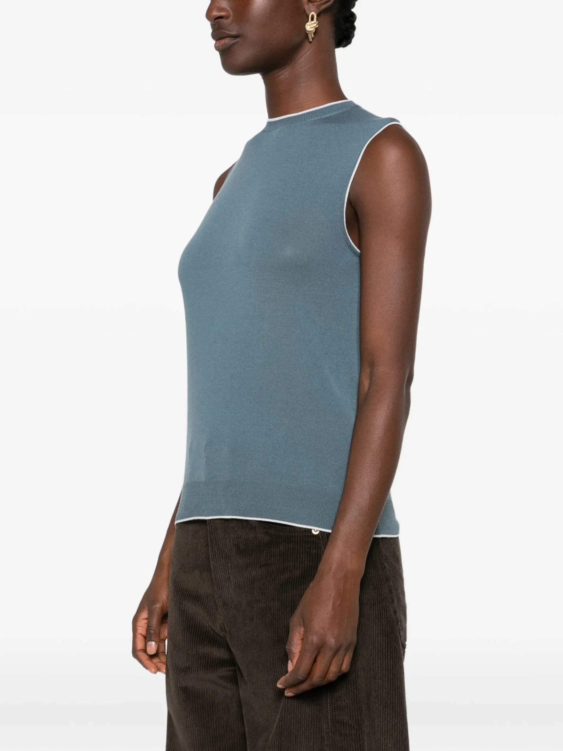 Top Eleventy Sleeveless Contrast-Trim verde - imagine 3