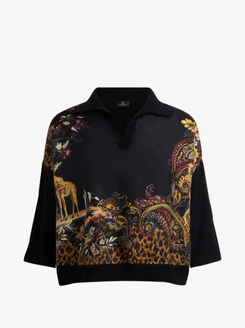 Top ETRO Wool-Blend Paisley-print negru