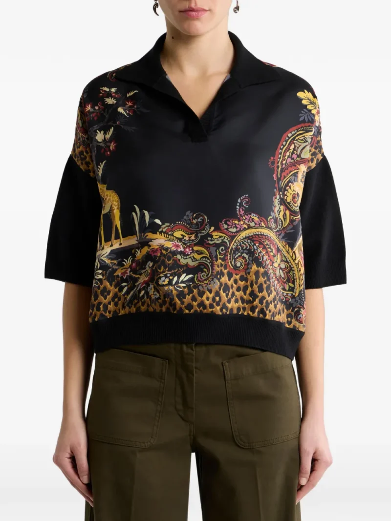 Top ETRO Wool-Blend Paisley-print negru - imagine 3