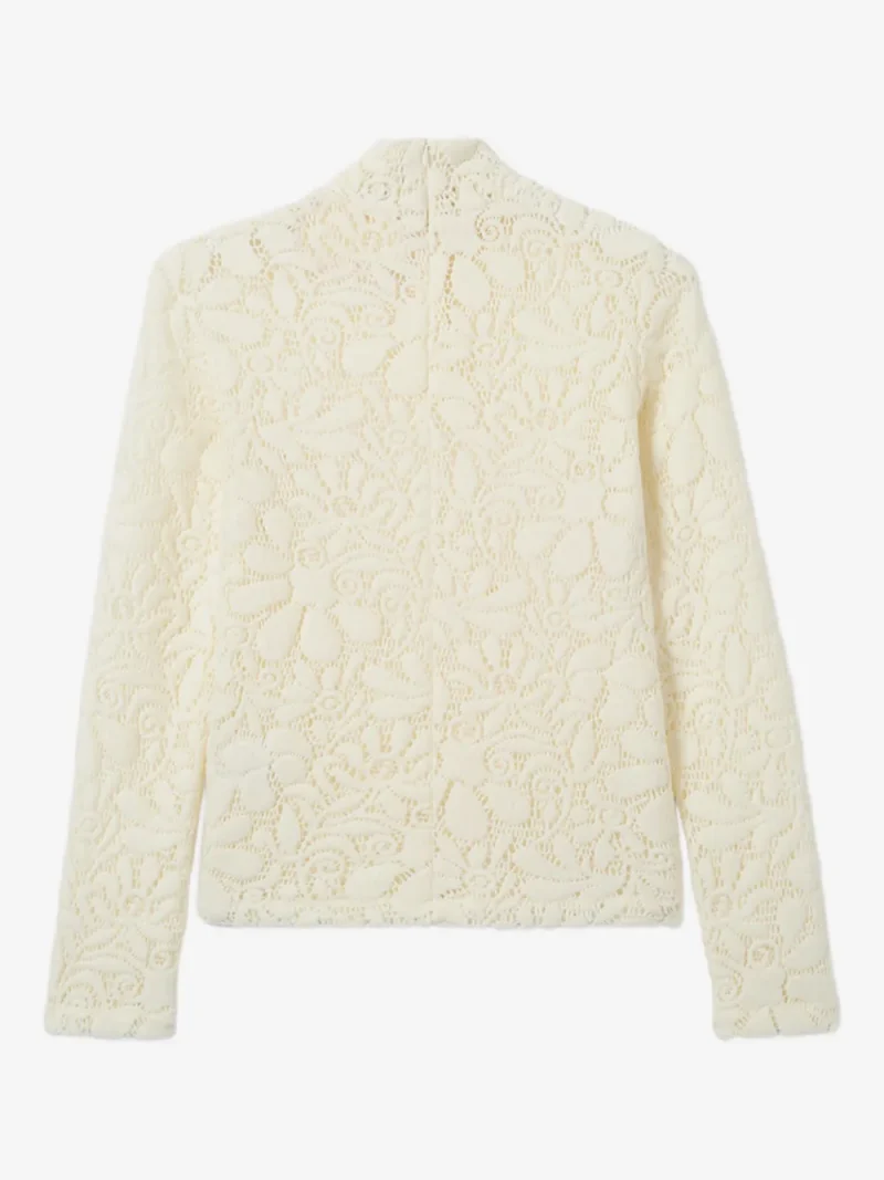 Bluza La DoubleJ Floral-Pattern Lace Turtleneck ecru - imagine 4