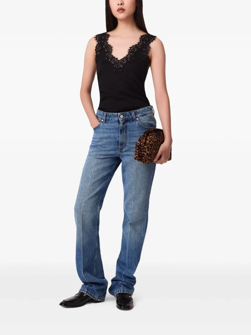 Top Stella McCartney Lace-Trim V-neck negru - imagine 4