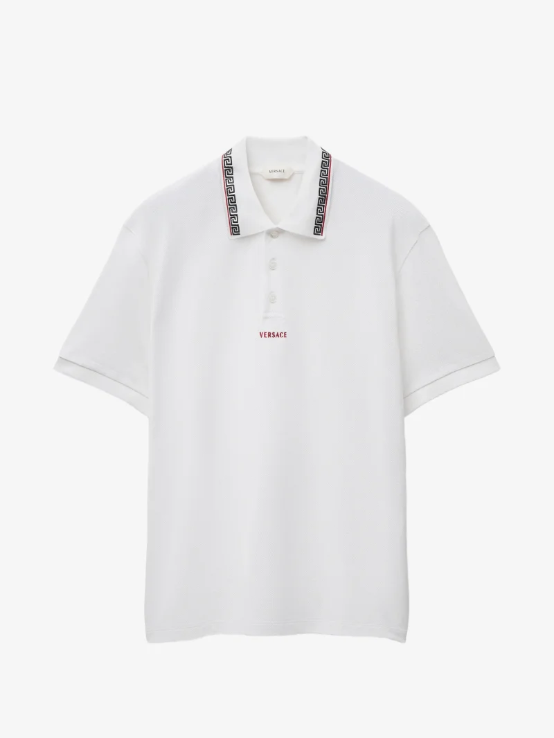 Tricou polo Versace Embroidered-Logo Cotton Pique alb