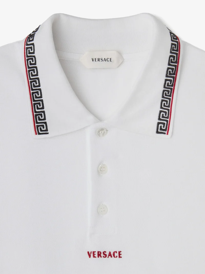Tricou polo Versace Embroidered-Logo Cotton Pique alb - imagine 4
