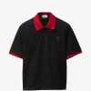 Tricou Versace Embroidered-Logo Cotton Pique Polo negru