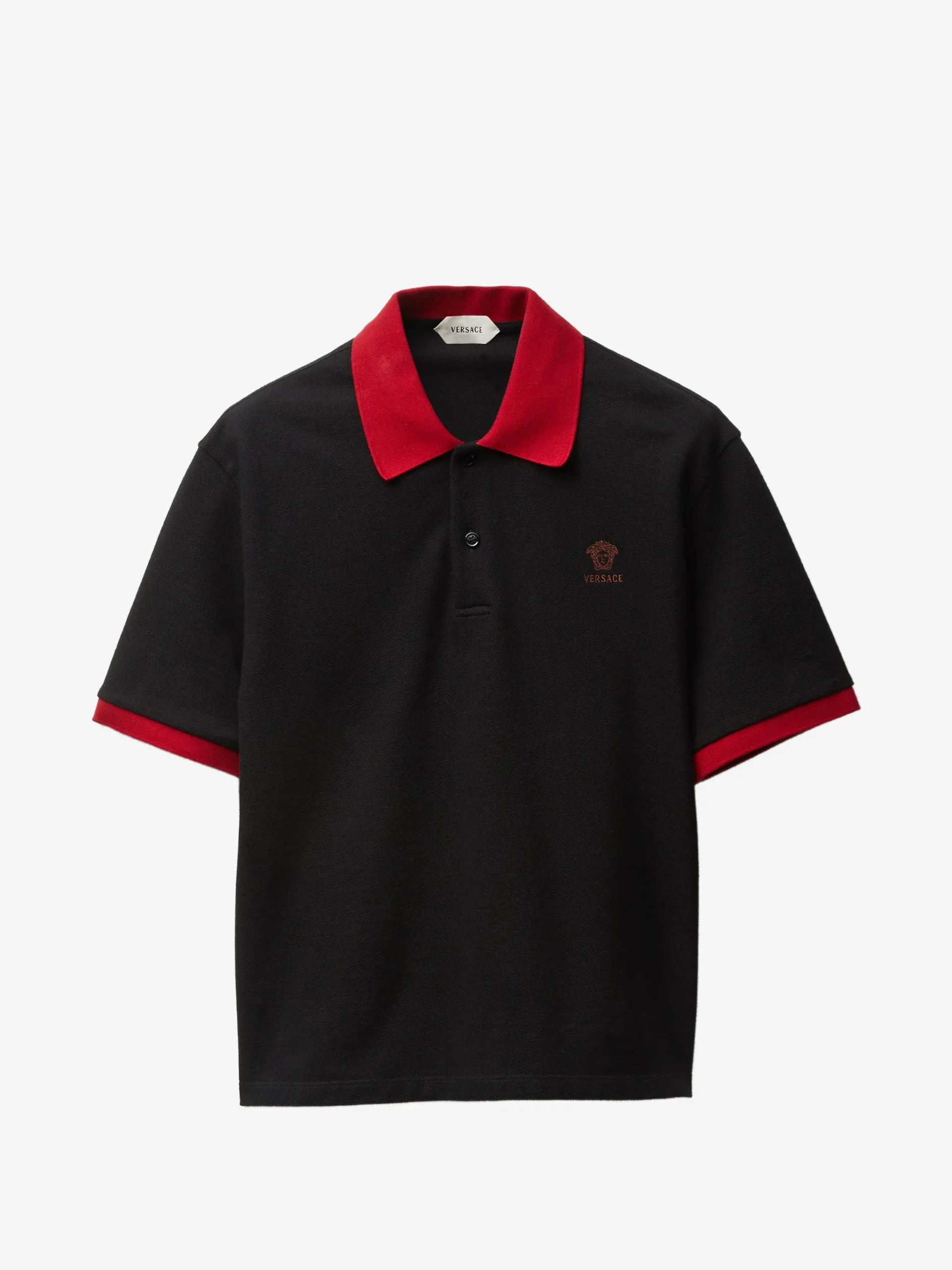 Tricou Versace Embroidered-Logo Cotton Pique Polo negru