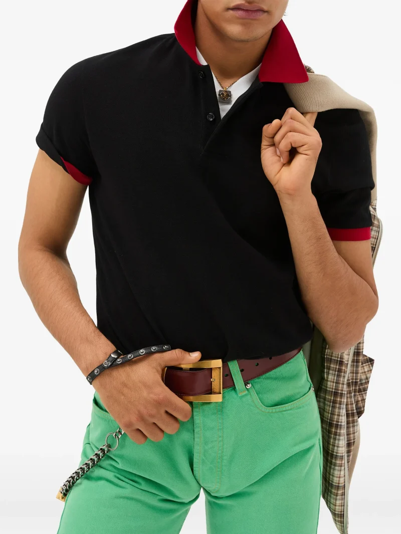 Tricou Versace Embroidered-Logo Cotton Pique Polo negru - imagine 3