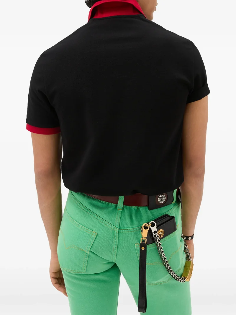 Alternative view of Tricou Versace Embroidered-Logo Cotton Pique Polo negru