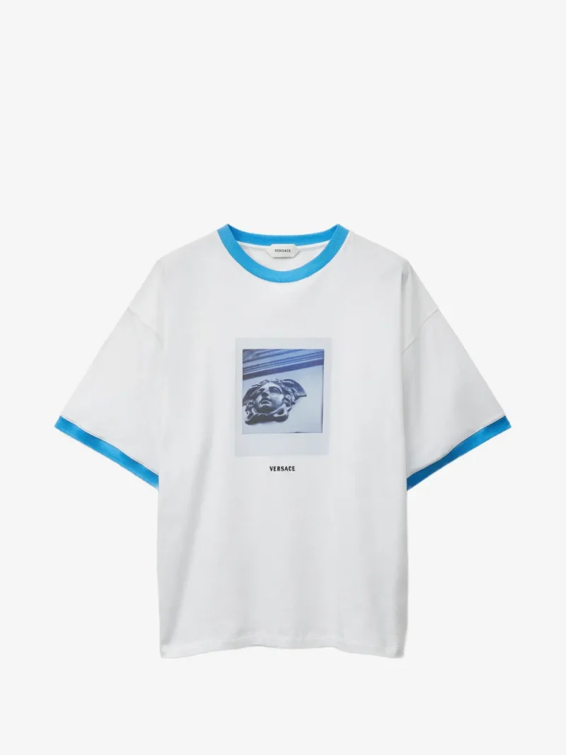 Tricou Versace Printed Cotton-Jersey Regular alb