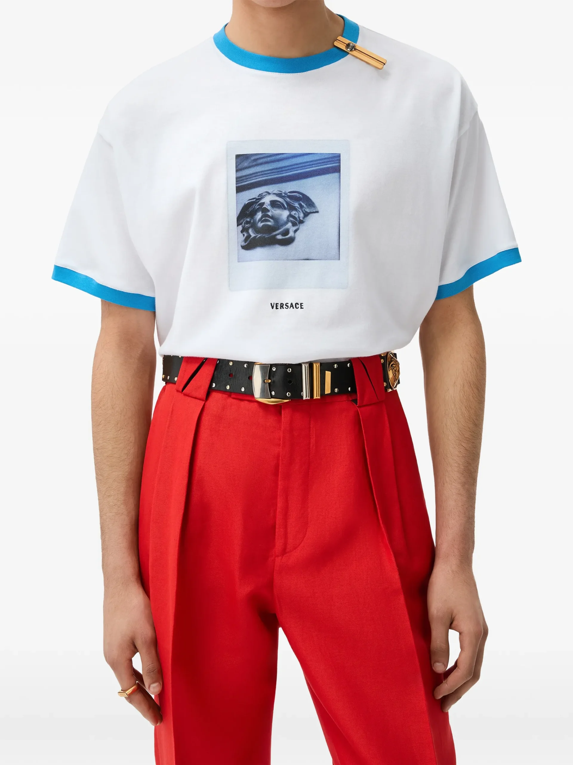 Tricou Versace Printed Cotton-Jersey Regular alb - imagine 3