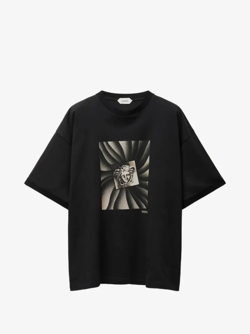 Tricou Versace Printed Cotton-Jersey Regular negru