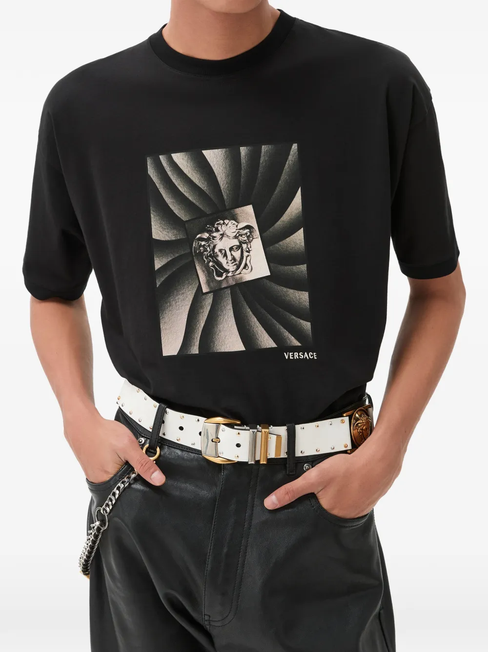 Tricou Versace Printed Cotton-Jersey Regular negru - imagine 3