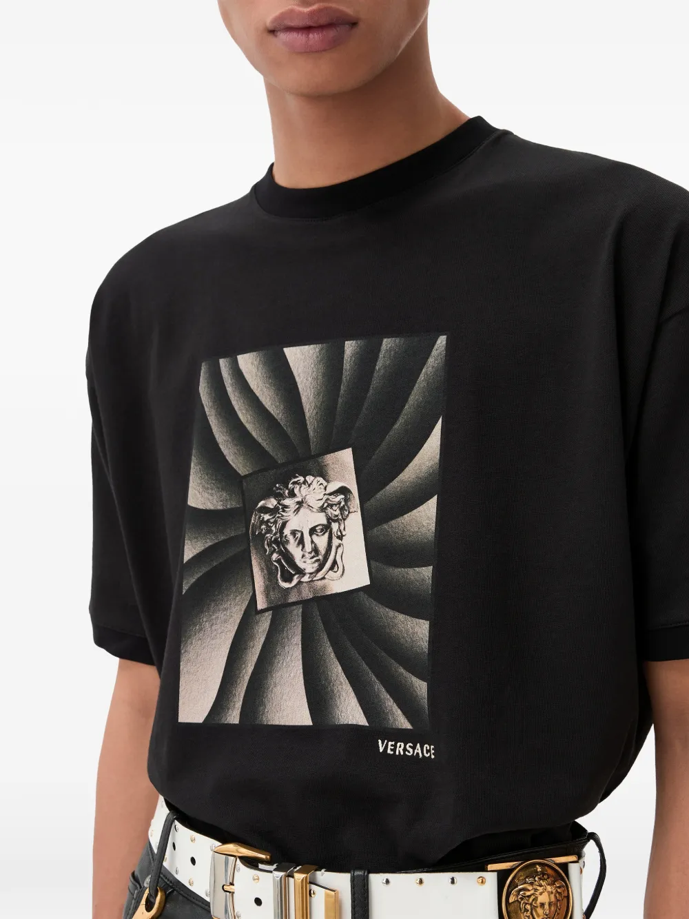 Tricou Versace Printed Cotton-Jersey Regular negru - imagine 4
