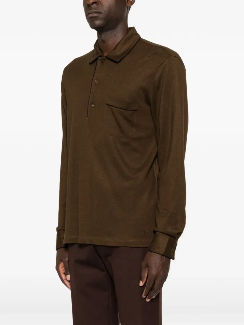 Pulover polo Tom Ford Long-Sleeve Pique maro - imagine 3