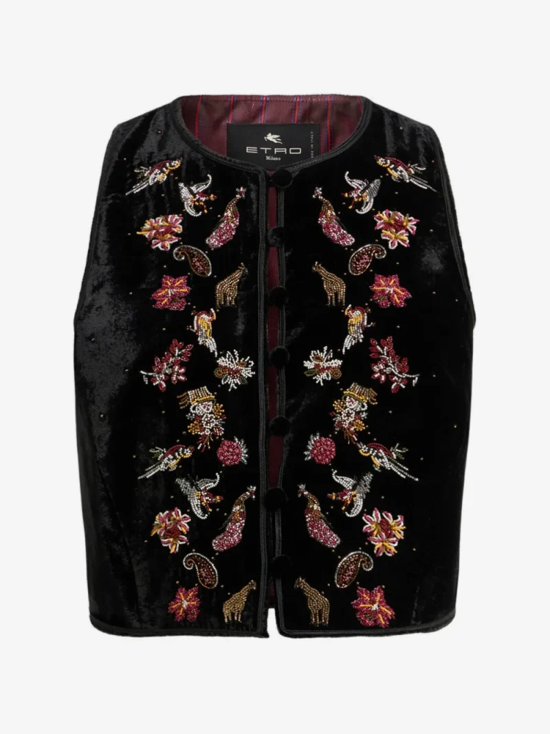 Vesta ETRO Cropped Velvet Waistcoat negru