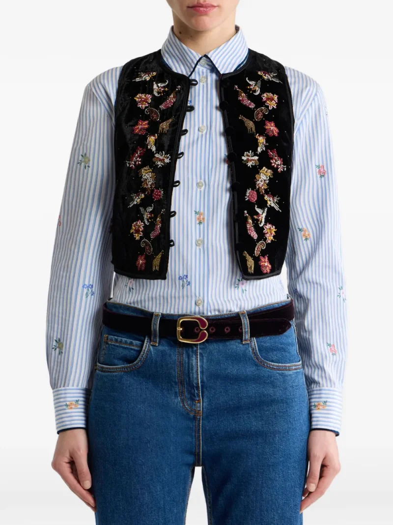 Vesta ETRO Cropped Velvet Waistcoat negru - imagine 3