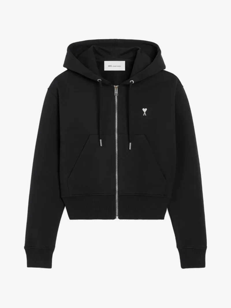 Hanorac Ami Paris Zipped Hoodie with Ami de Coeur negru