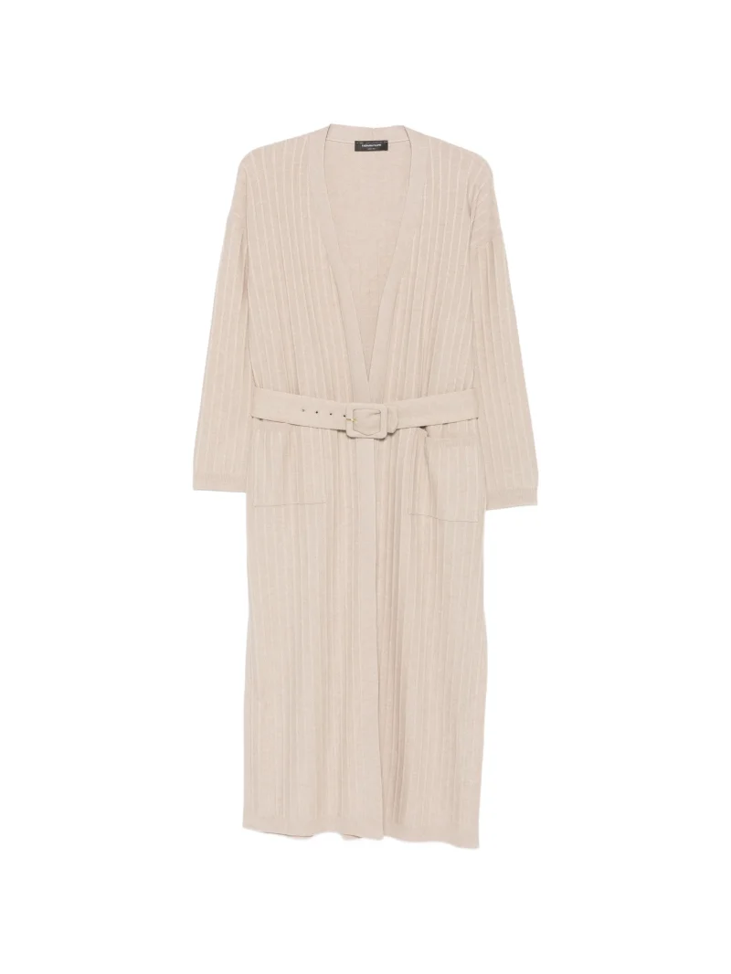 Cardigan Fabiana Filippi Belted Ribbed-Knit bej