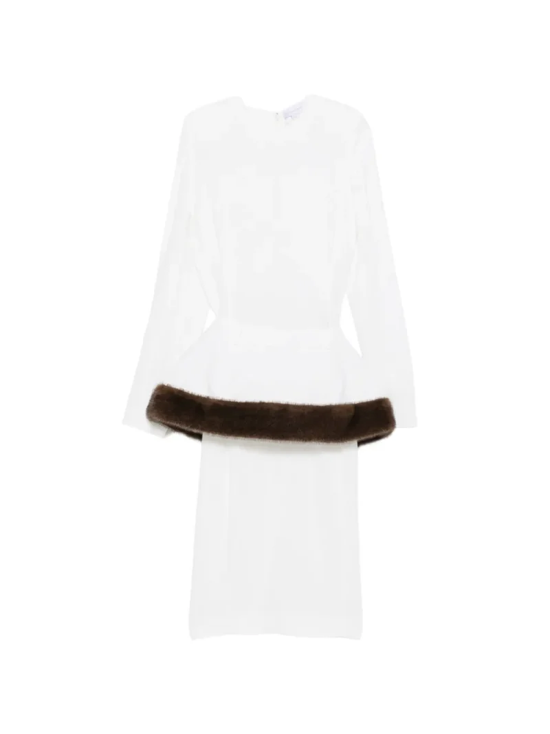 Rochie midi Stella McCarteny Faux-Fur Trim Peplum alb