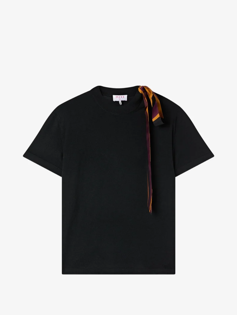Top Pucci Wool T-shirt Scarf Detail negru