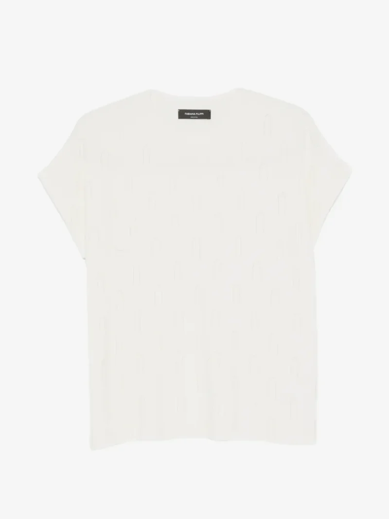 Tricou Fabiana Filippi Bead-Embellished Short-Sleeve alb