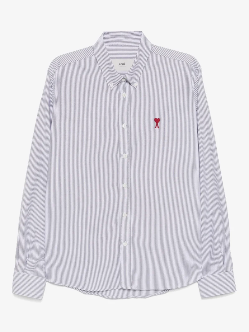 Camasa Ami Paris Ami de Coeur Striped alb