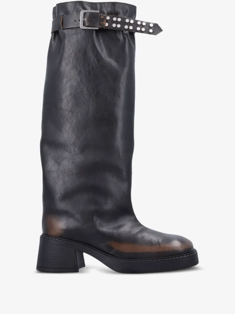 Cizme MIISTA Buckle-Fastening Studded maro