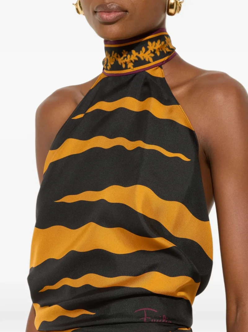 Top PUCCI Fiamme Print Halter Top auriu - imagine 5
